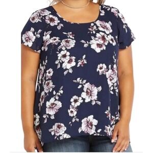 TORRID Women Navy Floral Flutter Sleeve Scoop Neck Top Plus Size 4